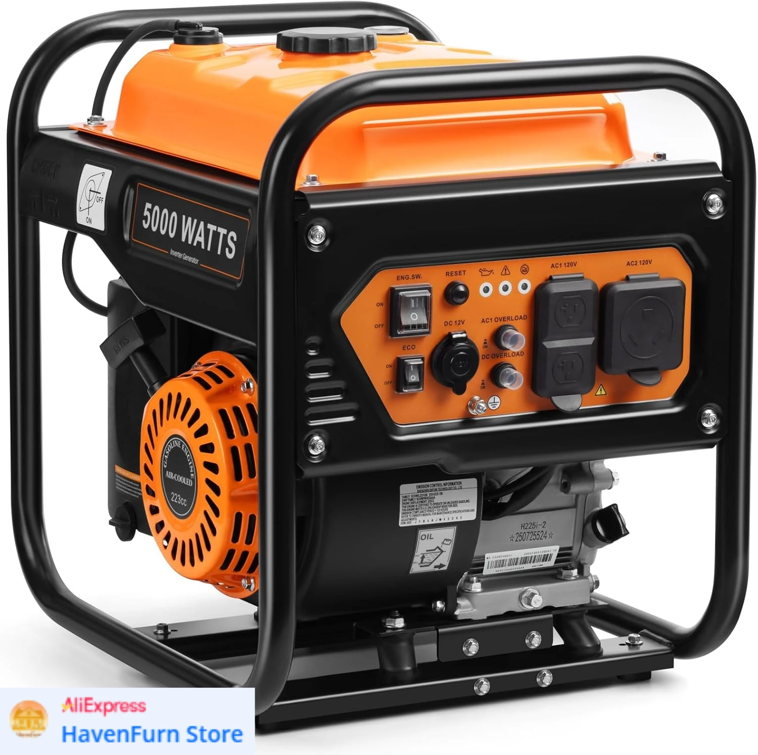

5000W Inverter Generator Gas Powered, Open Frame Generator, Portable Outdoor Power Equipment, Emergency Home Backup