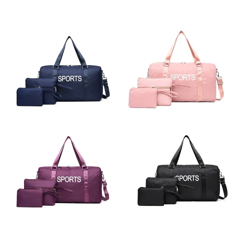 

E74B 3pcs Functional Travel Handbag Set Shoulder Bags Unique Letter Print Gym Bag