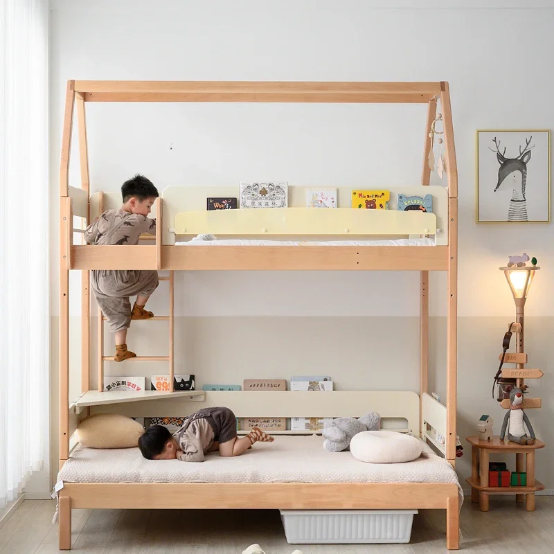 Cama Flying House versión emocional, litera, cama alta y baja, cama infantil y madre, multifunción de madera maciza para niños