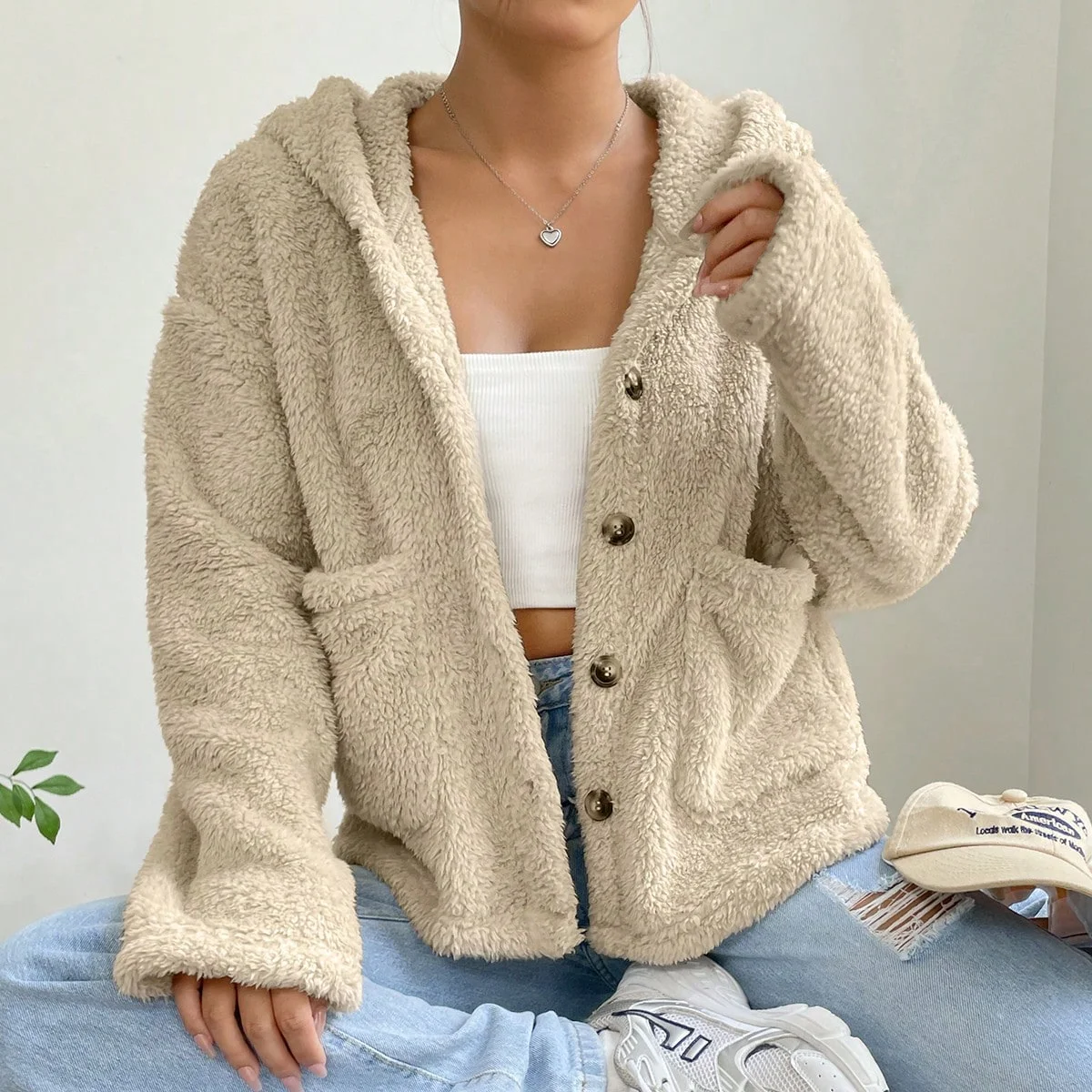 Abrigo de piel de manga larga con capucha para mujer, ropa de abrigo cálida y elegante para otoño e invierno