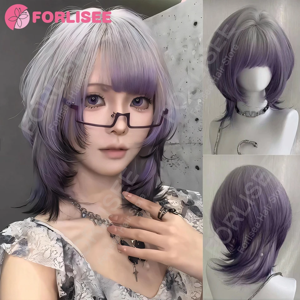 

Синтетический женский градиентный розовый фиолетовый короткий парик боб с челкой, подчеркиваемый верх, окрашивание, полное покрытие головы, волокнистый механизм, волосы LM