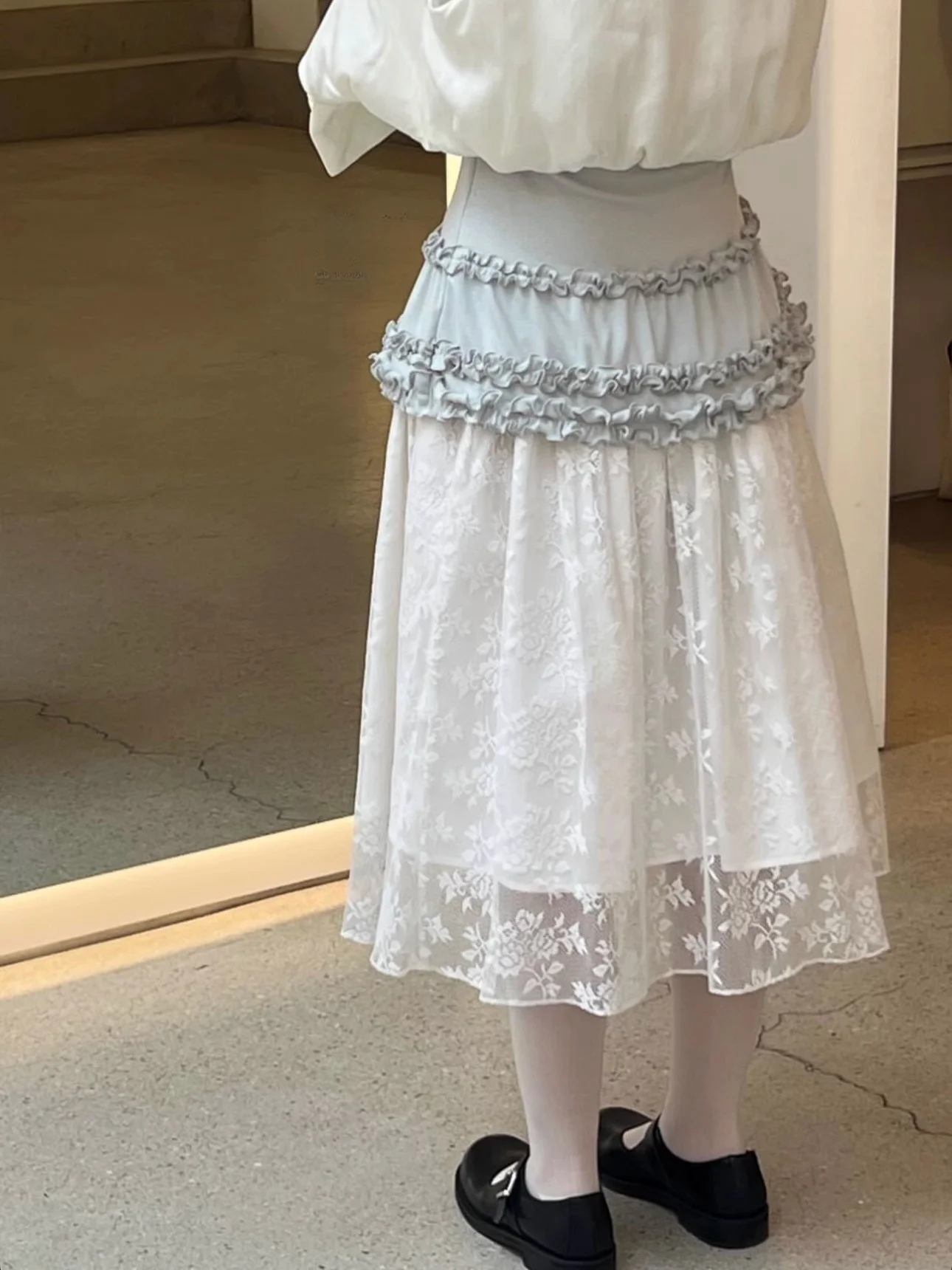 

High Waist A-Line Skirt Korean Sle Early Spring New Arrival Lace Atelier Edition Versatile Ele Long Skirt