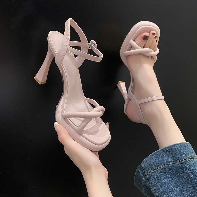 2024 New Luxury Designer Summer Women Sandals Fashion Elegant Narrow Band Shoes Ladies Outdoor Party Dress High Heel Sandalias