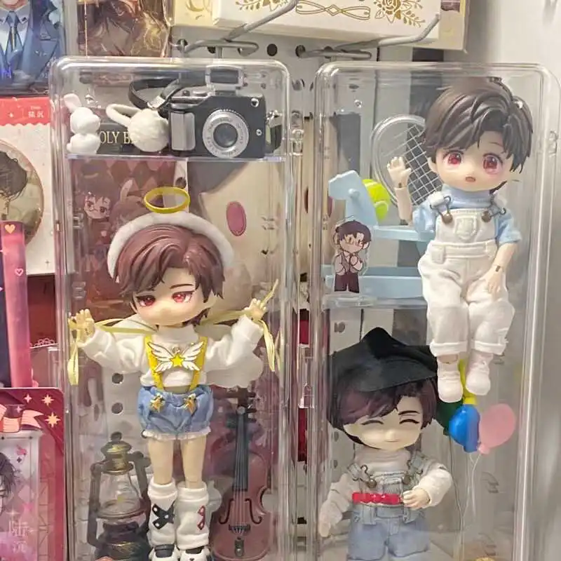 خزانة عرض Ob بارتفاع 2 سم لدمى BJD، صندوق تخزين صغير الحجم للتماثيل مع إضاءة ليلية ونهارية، منظم تخزين للتحف