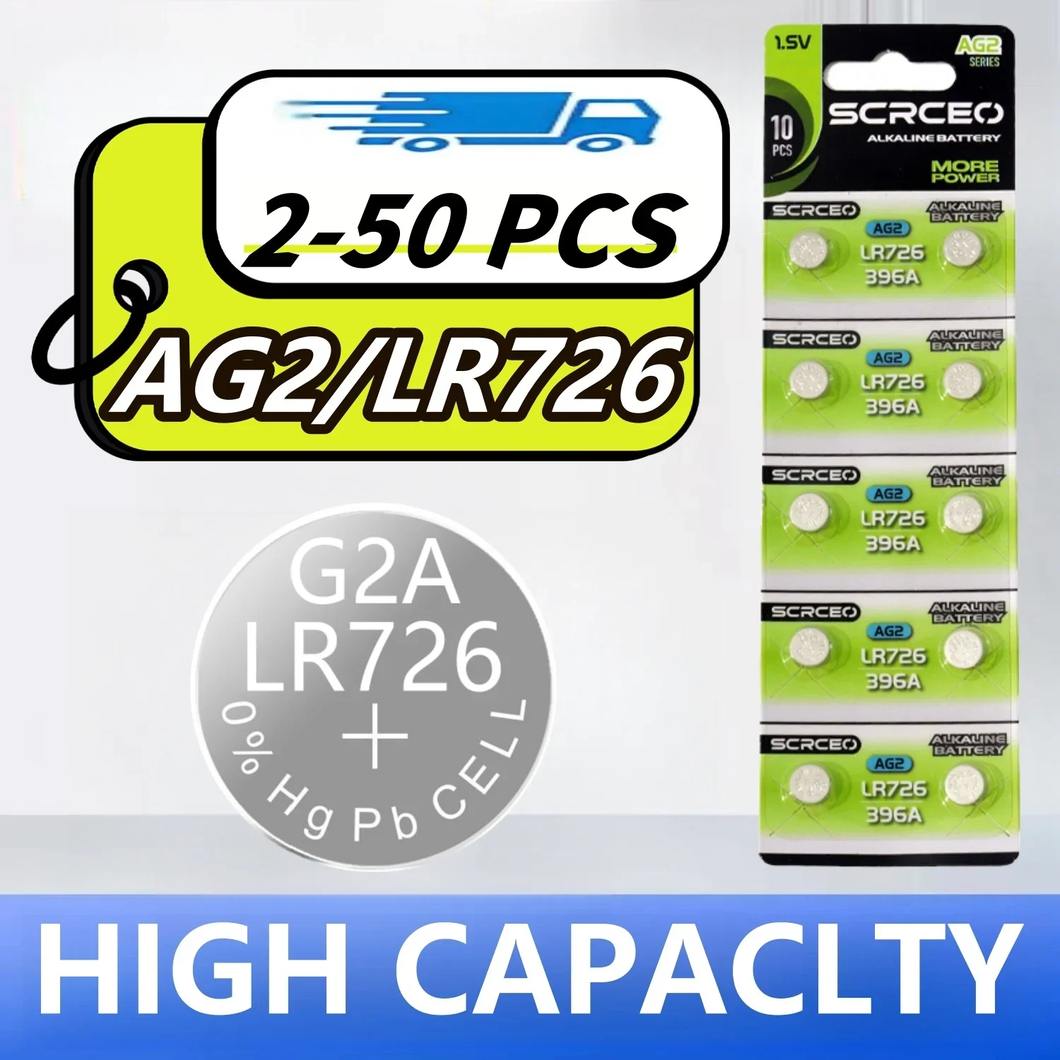 

2-50PCS 1.55V AG2 Alkaline Button Battery LR726 397 396A SR726 SR726SW LR59 SR59 396 Button Battery For Watch Toys Remote Cell