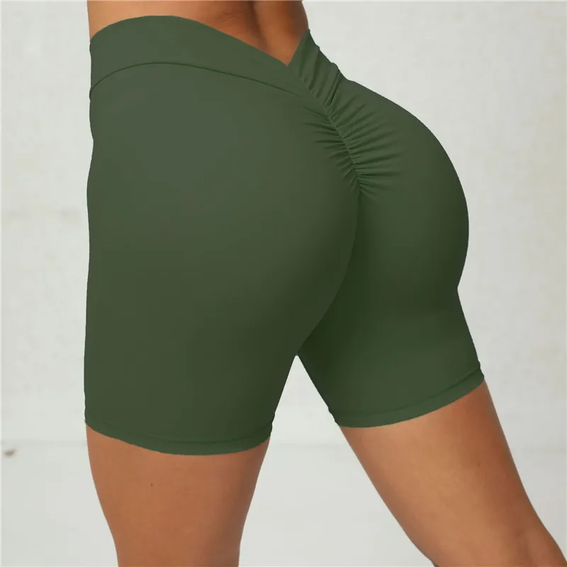 Effen Kleuren V Back Vrouwen Naadloze Billen Lifting Gymshorts Snelle Droge Training Sport Fitness Hoge Taille Yoga Broek Shorts