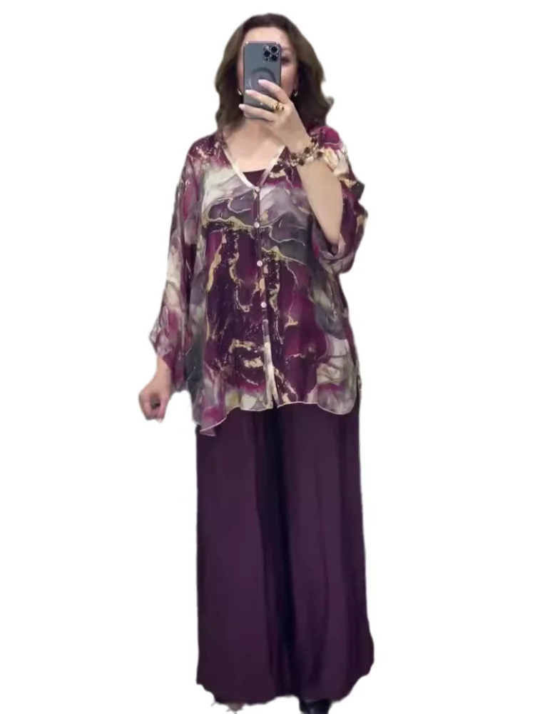 Ramadan Eid Muslim Two Piece Sets Print Shirt Wide Leg Pants Women Muslim Suits Arab Musulman Ensembles Moroccan Kaftan Islamic