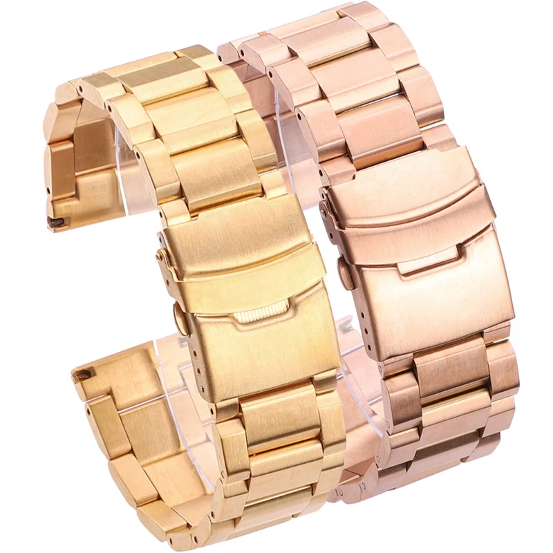 Watch Bracelet Band Women Men 18 20mm 22mm 24mm Solid Stainless Steel Watchband Silver Black Rose Gold Brushed Strap Accessories