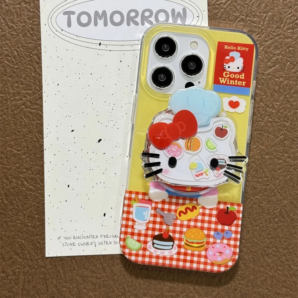 Carino Chef Hello Kitty Hot Dog Hamburger KT Magsafe Custodia di ricarica wireless per iPhone 14 15 16 13 Pro Max KT Shake Supporto magnetico