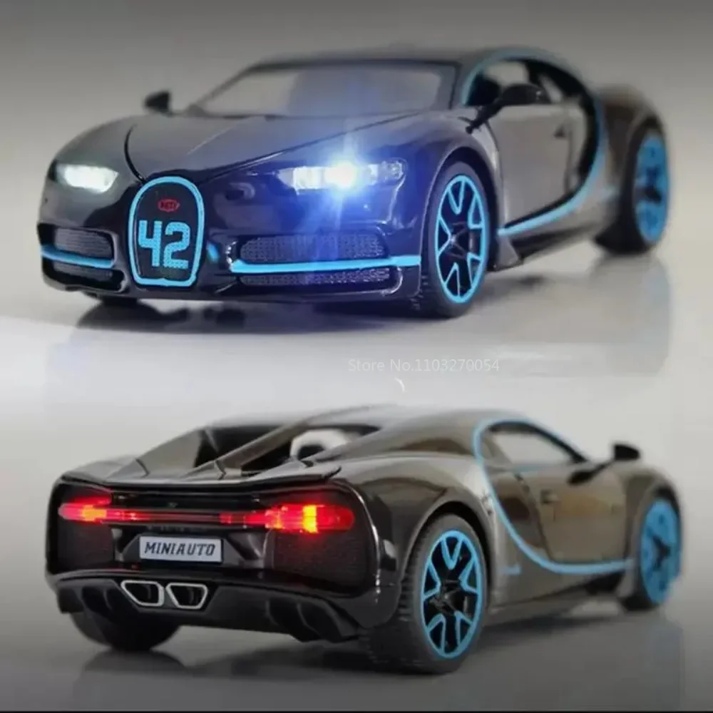 

1/32 Bugatti Chiron Alloy Sport Car Toy Models Diecast Metal Miniature Vehicles With Sound Light Pull Back Collectible Toys Cars