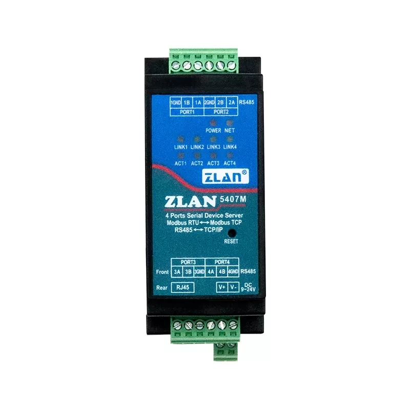 Din-Rail ZLAN5407M  4CH RS485 Ports to Ethernet Modbus RTU TCP Gateway Serial Device Server