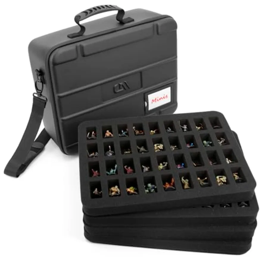 

Miniature Carrying Case - 144 Slot Miniature Storage Case with Four Impact-Absorbing Foam Trays For Minis, Adjustable Shoulder