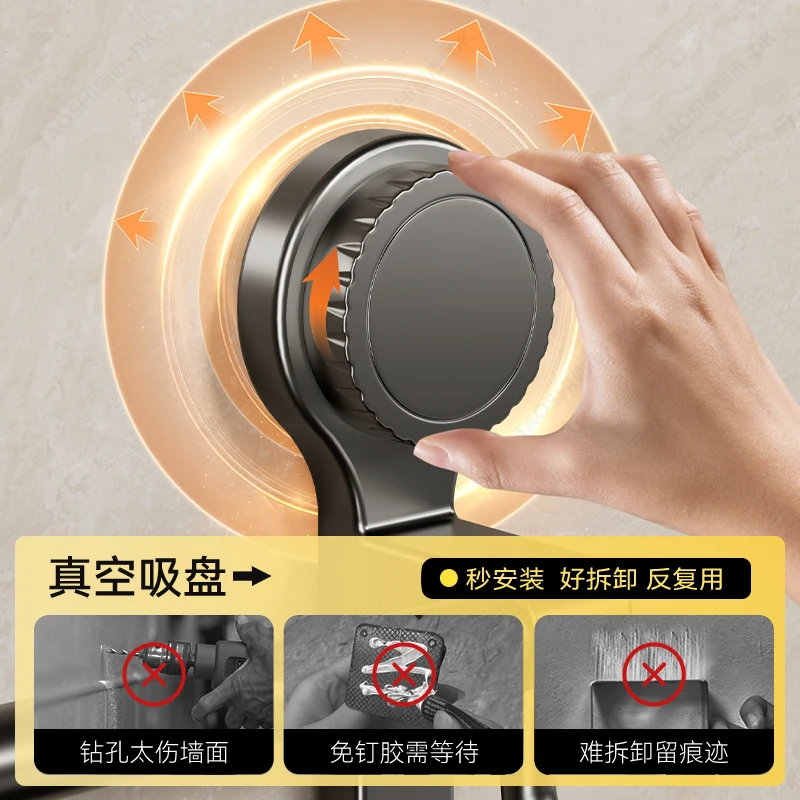 Towel Rack Bathroom No-Drill Storage Rack Suction Cup Wall-Mounted Towel Holder Toilet Bathroom Double Towel Hanging Rod view 2