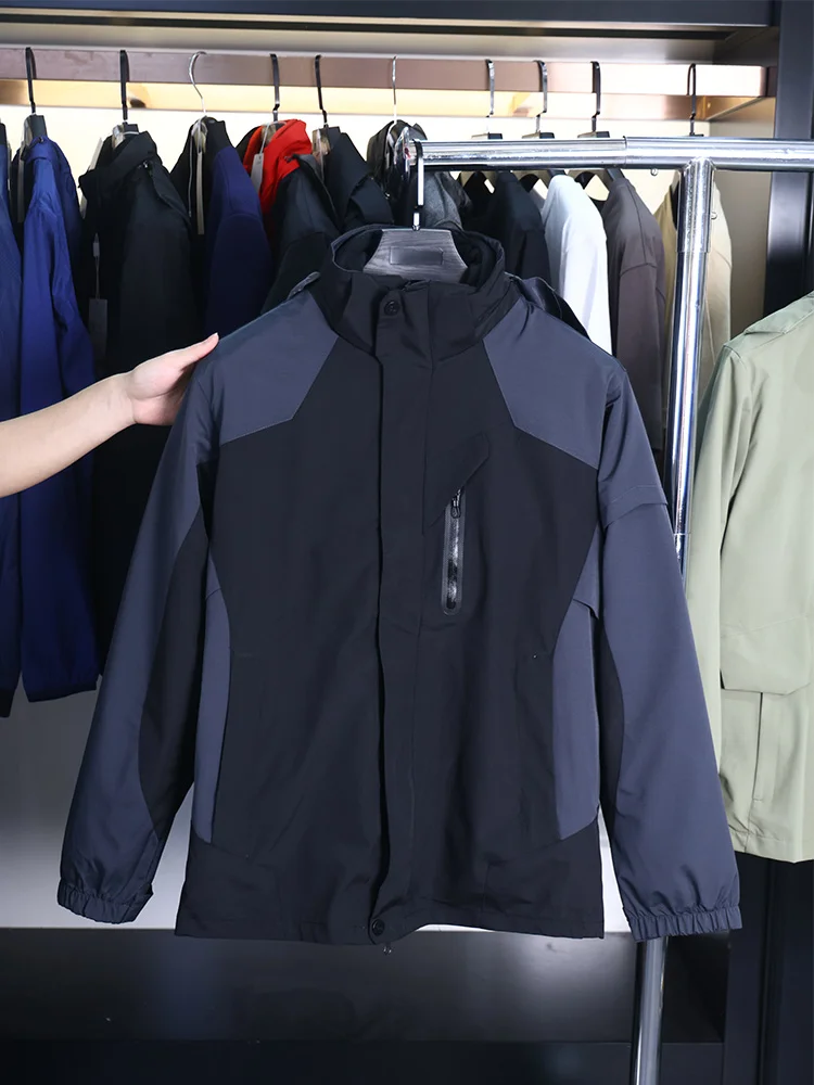 

Dough Fly Autumn Men's Color Blo Warmth Tee-in-One Windproof Jaet Outerwear Faion Urban Sle Long Sve Hooded