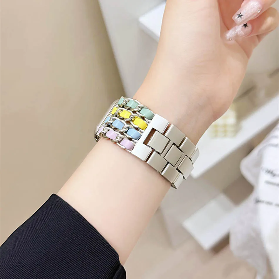 سوار أنيق فاخر لساعة Apple Watch 10 9 8 7 6 5 4 3 2 SE Ultra Band 38 مم 40 مم 41 مم 42 مم 44 مم 45 مم 46 مم 49 مم أساور جلدية مضفرة معدنية للنساء
