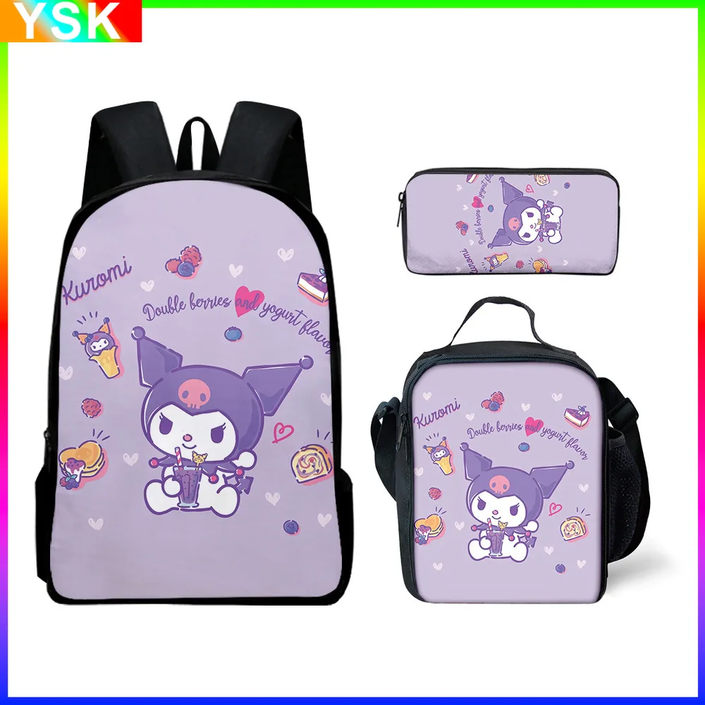 3PC-Set Sanrio Kuromi Backpack Sanrio Backpack Pencil Bag Student School Bag Primary and Middle Mochila backpacks for children\'s