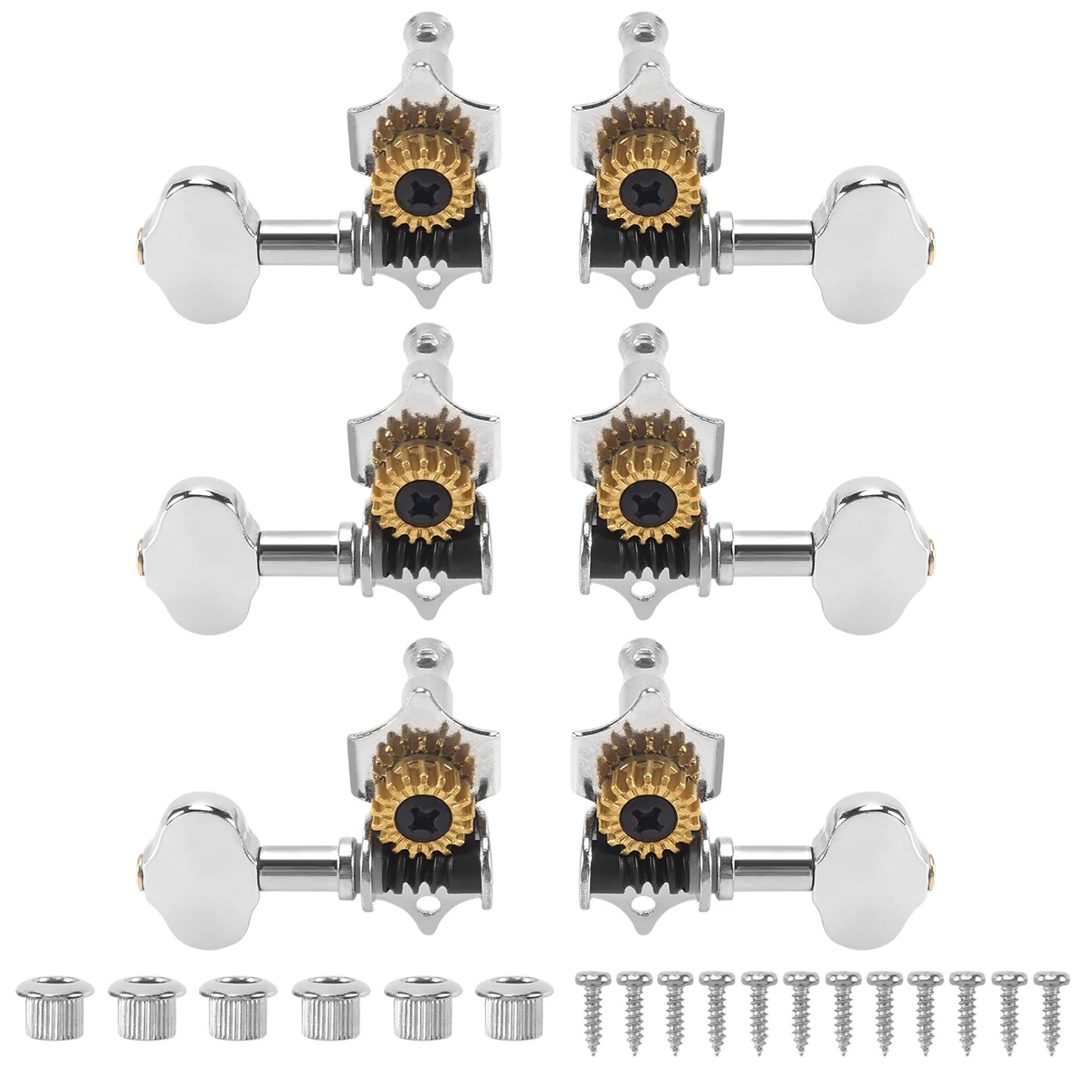 N17R 3L3R 6 Stuks 1:18 Gitaar String Stemsleutels Tuner Machine Heads Knoppen Stemsleutels voor Akoestische of Elektrische Gitaar Zilver