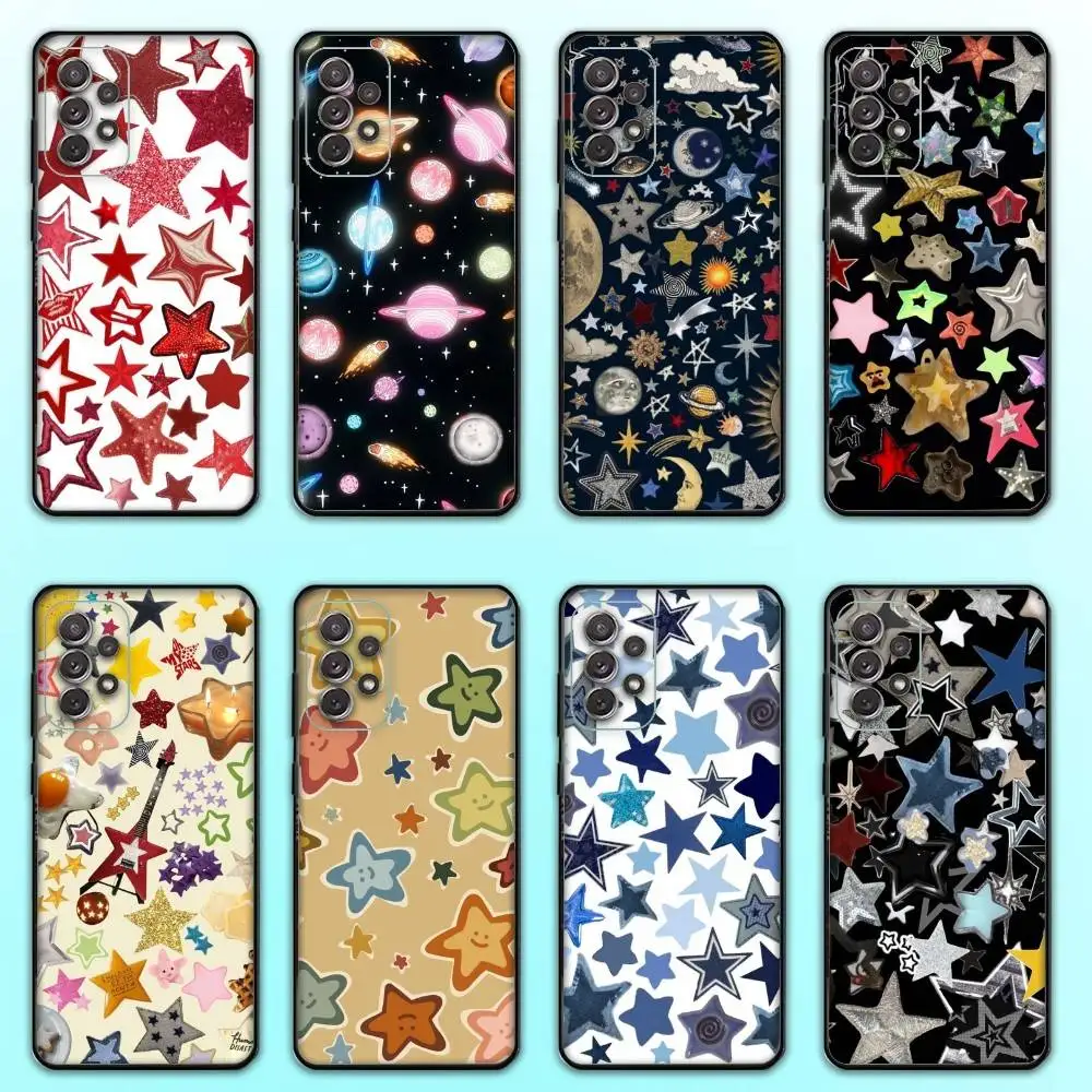 Capa de telefone estrela colorida para samsung s25, s24, s21, s22, s23, s30, ultra, s20, plus, fe, lite, note, 10,9,5g capa preta