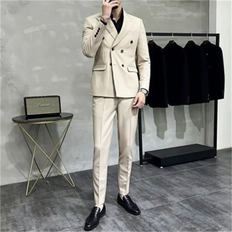 Full Suit for Men Trends Costumes Blazer High Quality 2024 2 Piece Outfit Set Man Slim Fit Elegant Ceremony Pants Gentleman