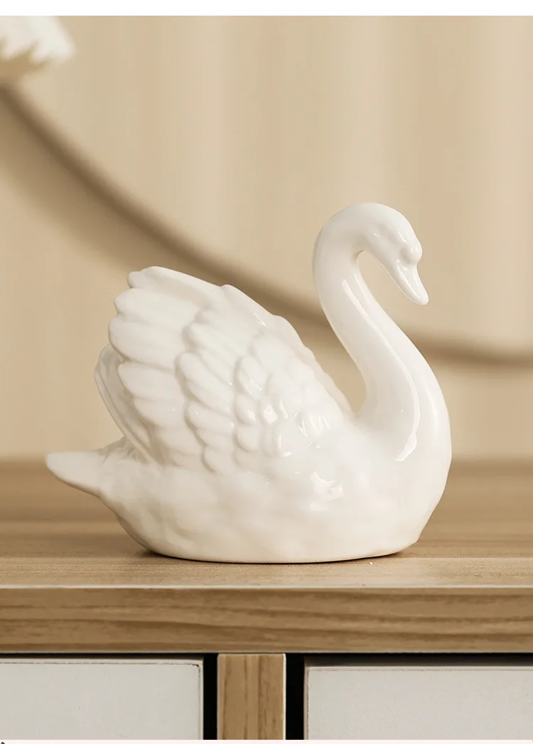 Keramik Weißer Schwan Heimdekoration Ornamente Statuen Luxuriöse Schwarze Cygnus-Skulpturen Möbelstücke zur Dekoration – Detail 6