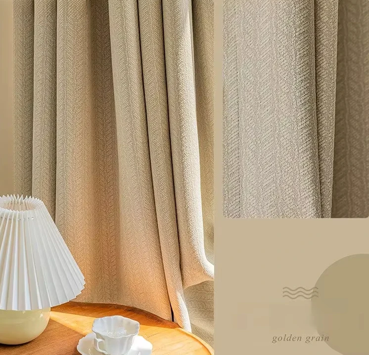 

Japanese Style Solid Color Wheat Grain Shading Curtains for Living Dining Room Bedroom Garden Thickened Balcony Homestay