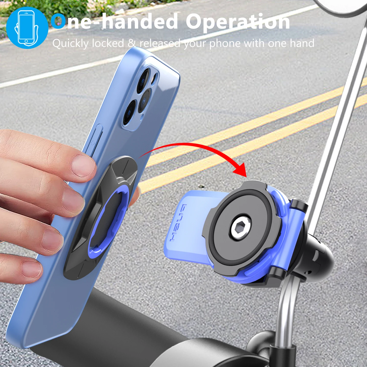 진동 방지 기능이 있는 오토바이 미러 폰 마운트 - 도난 방지 핸들바 클램프 10-14mm, 자전거/스쿠터/ATV에 적합(흔들림 방지)