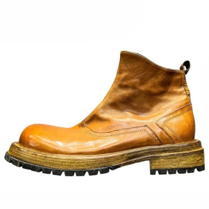 

High-quality Washed Horsehide Chelsea Boots Shoes for Men's Horse Skin Breathable Genuine Leather Sole Goodyear Hand-sewn Boots