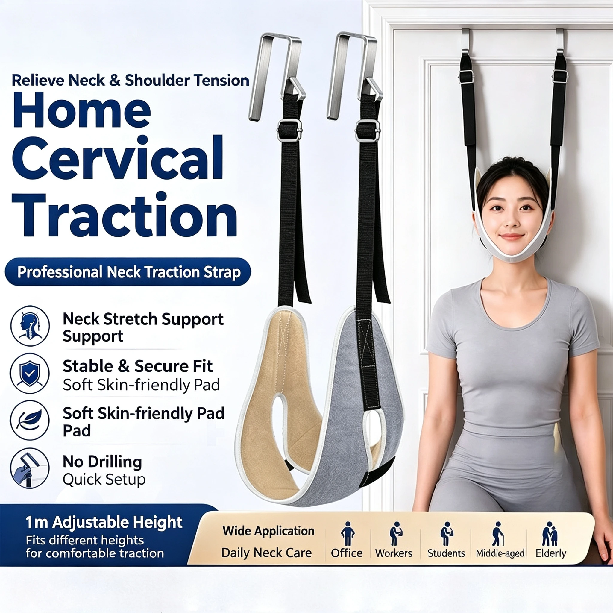 Cervical Traction Strap Door‑hanging Neck Stretch Corrector Physical Stabilizing Brace Household Relief Posture Care Practical