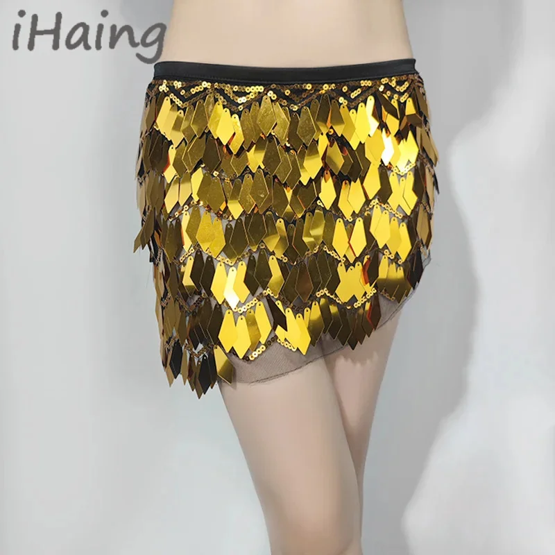 Womens Shiny Sequin Buikdans Hippe Sjaal India Kwastje Carnaval Rave Stage Performance Taille Chain Party Wrap Rok Riem Kostuum