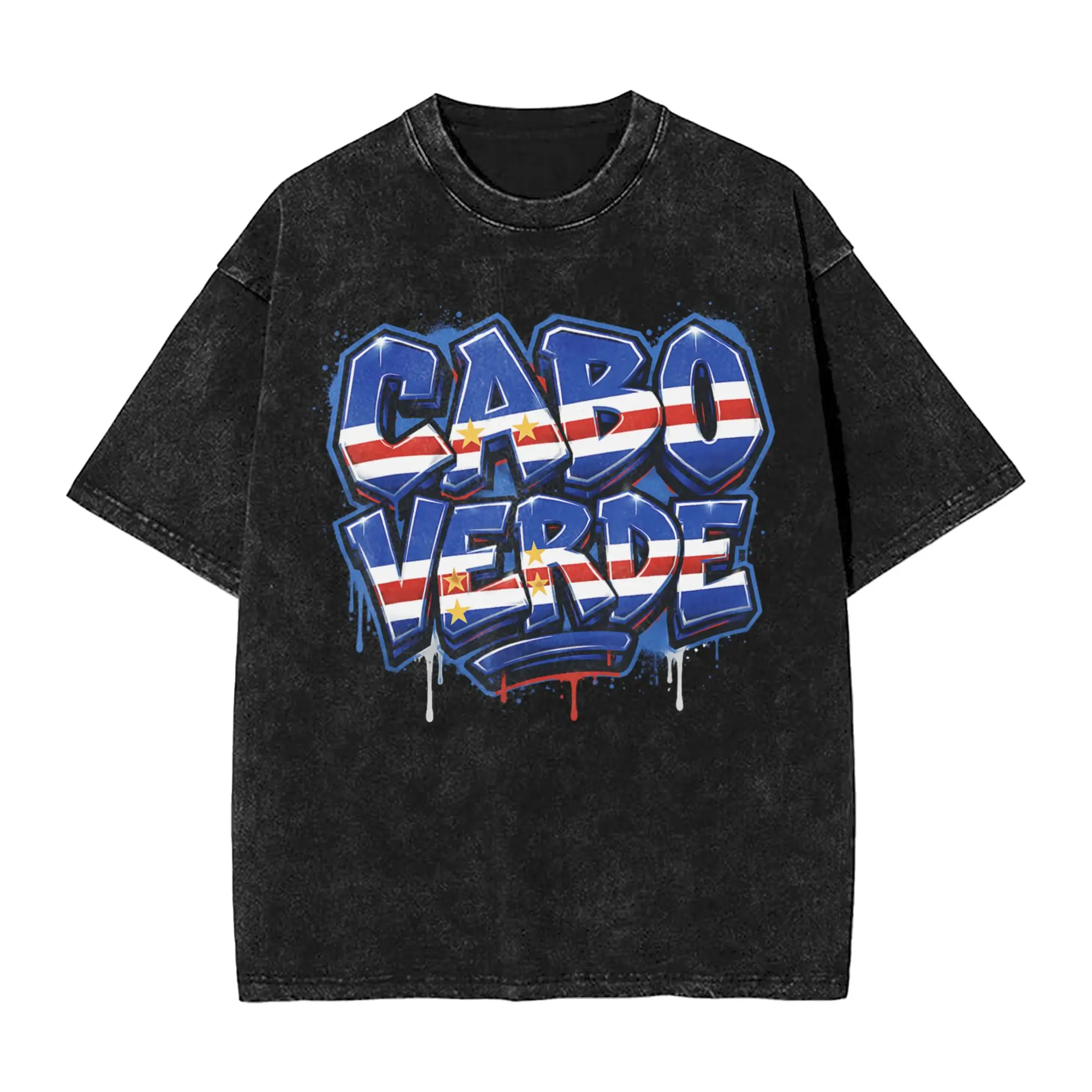 Vintage Washed T-Shirt Cape Verde Flag Cabo Verde Cotton T Shirts  Leisure Tee Shirt for Men Summer Y2K Basic Casual Top Tees