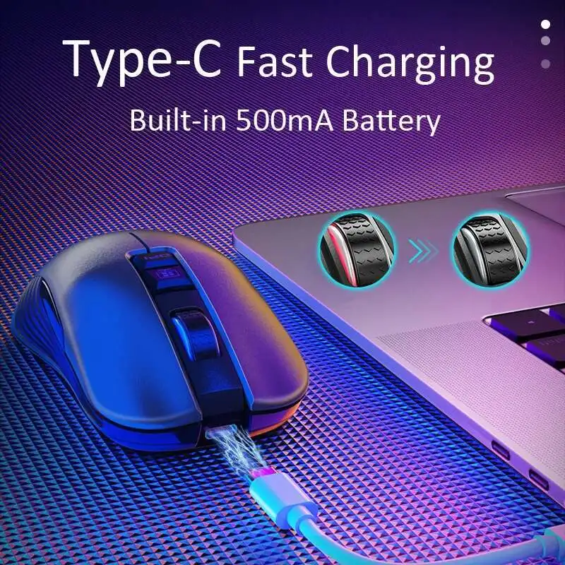 Mouse Mode Ganda Nirkabel Bluetooth 2.4G Tipe-c Isi Ulang RGB Optik 500Mah Mause dengan Penerima USB 3 Tingkat DPI Mouse Gaming