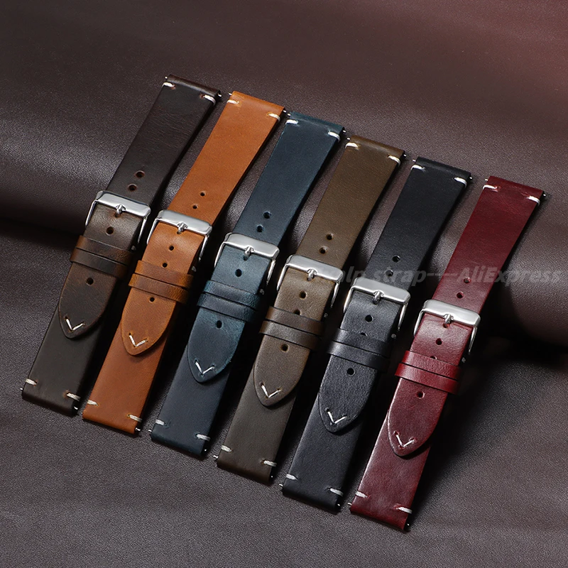 Vintage Oil Wax Calfskin Leather Watch Band 18mm 19mm 20mm 21mm 22mm 24mm Oil Wax Discoloration Strap Smartwatch Wristband