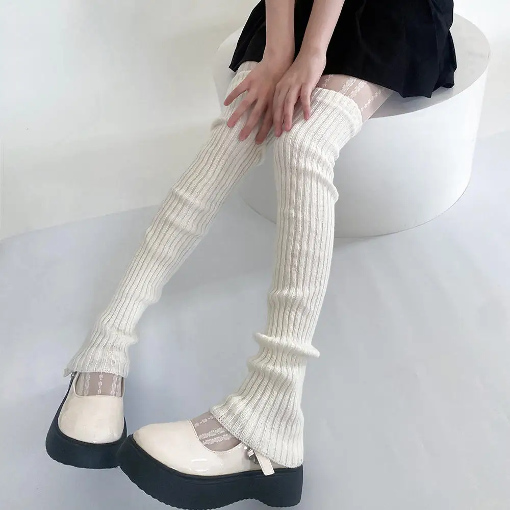 Autumn Winter Women Leg Warmers Knitted Foot Cover Knee High Socks JK Japanese Style Leg Warmers Y2k Girls Thigh High Stockings