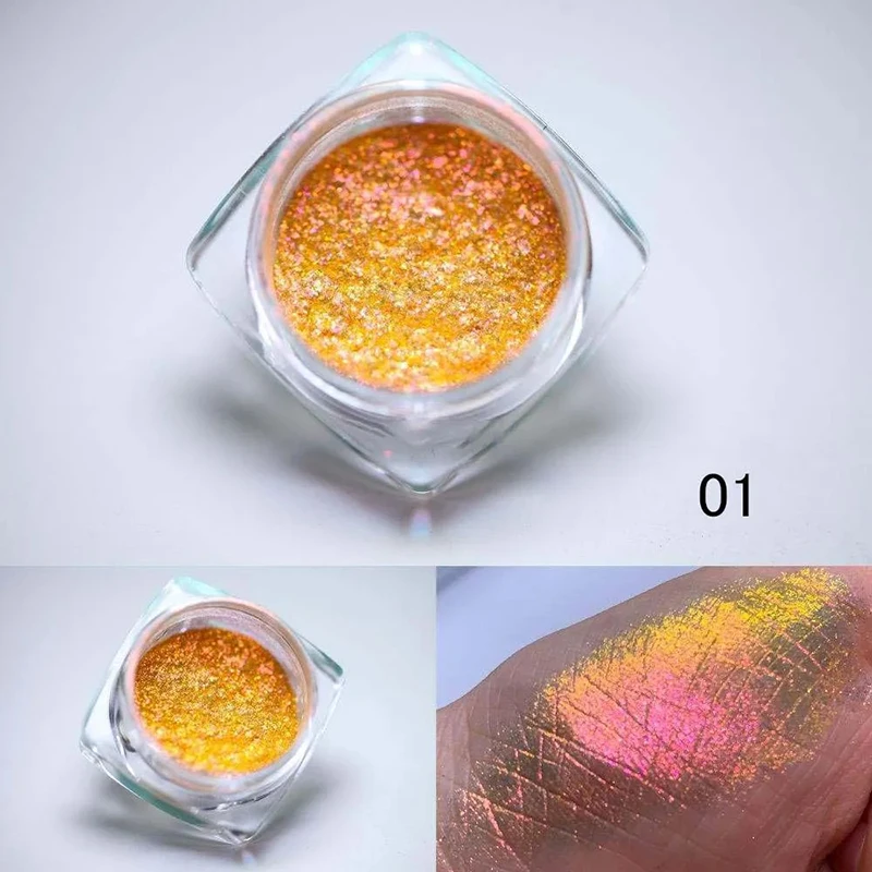 1PCS Chameleon Aurora Chrome Nail Powder 6-Color Mica Pigment Suit for Eyeshadow, Nail Gel Makeup Party Festival Powder