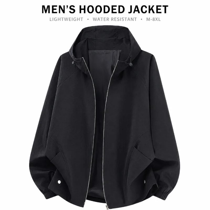 Men's Hooded Windbreaker Jacket Waterproof Windproof Lightweight Outdoor Hiking Travel Coat Casual Urban Outdoor Jacket M-8XL
