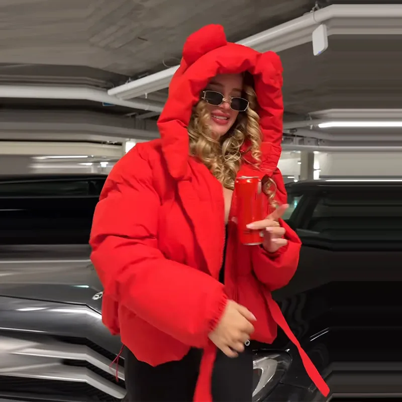Modische Einfarbige Damen-Steppjacke mit Kapuze, Reißverschluss, Langen Ärmeln, Kurzer Schnitt, Locker Geschnitten, Schick, 2026 Herbst Winter Neue Streetwear für den Alltag – Detail 17