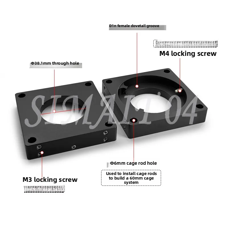 60mm cage plate adapter, microscope cage plate with D1N dovetail top wire fixed type, diameter 38.1mm through-hole