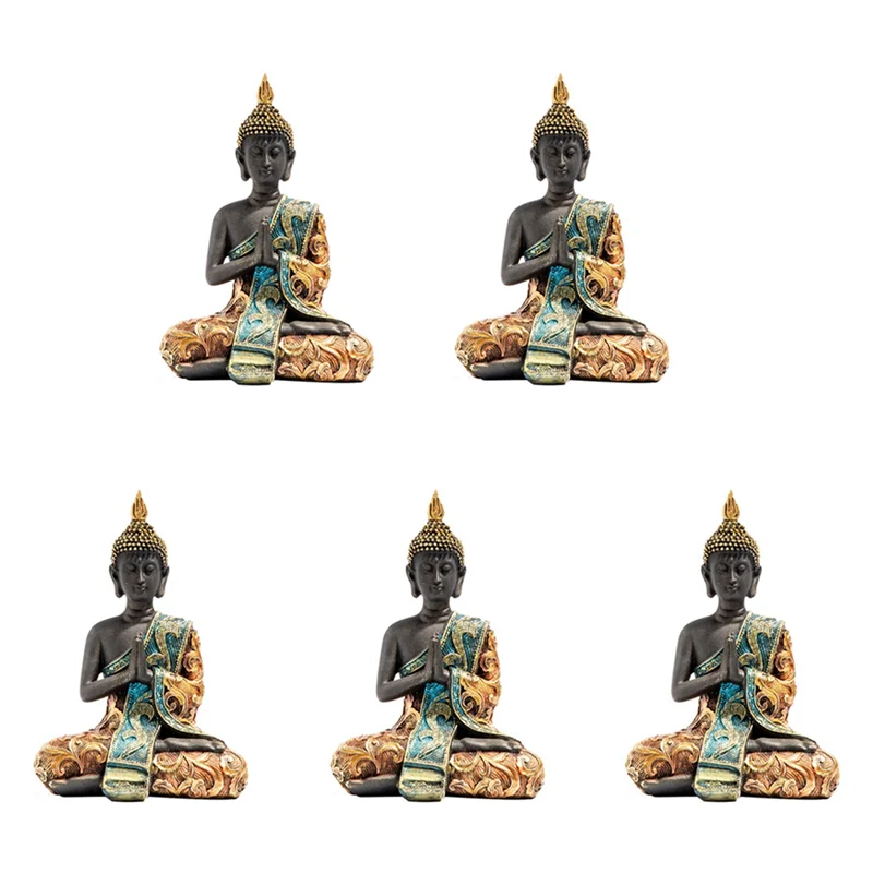 

5X Buddha Statue Thailand Sculpture Resin Handmade Buddhism Hindu Feng Shui Figurine Meditation Home Decor Ornament