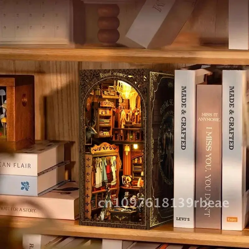 Kit de estante de rincón de libros en miniatura, modelo de madera de vapor real con sujetalibros ligero hecho a mano para decoración del hogar, regalos ideales para amigos