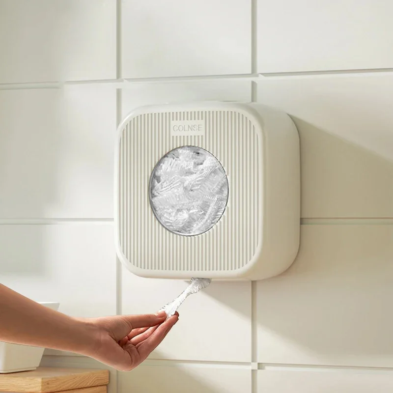 Wall-Mounted Disposable Plastic Wrap Storage Box Punch-Free Fresh-Keeping Bag Finishing Box Multi-Functional Dispenser Box