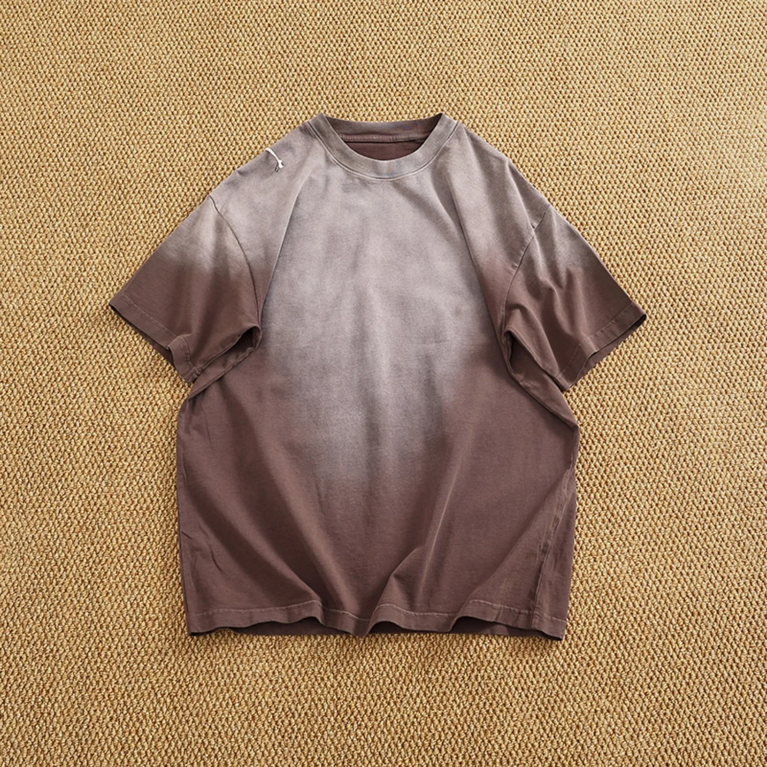 Gradient heavy washing to do old loose high street fashion short sleeve T-shirt man off shoulder half sleeve base T