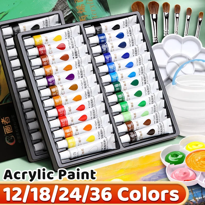 Vibrant Acrylic Paint Set 12/18/24/36 Colors,12ml/0.42oz Acrylic Painting Kit For Paper,Wood,Canvas,Rock,Ceramic,Clothes,DIY