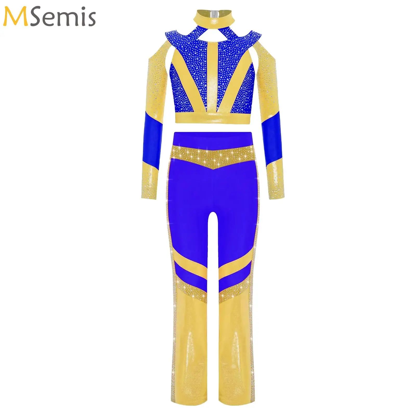 

Children Gymnastics Acrobatics Dance Costume Girls Jazz Dance Cheerleading Performance Clothes Crop Top+Flared Pants Dancewear