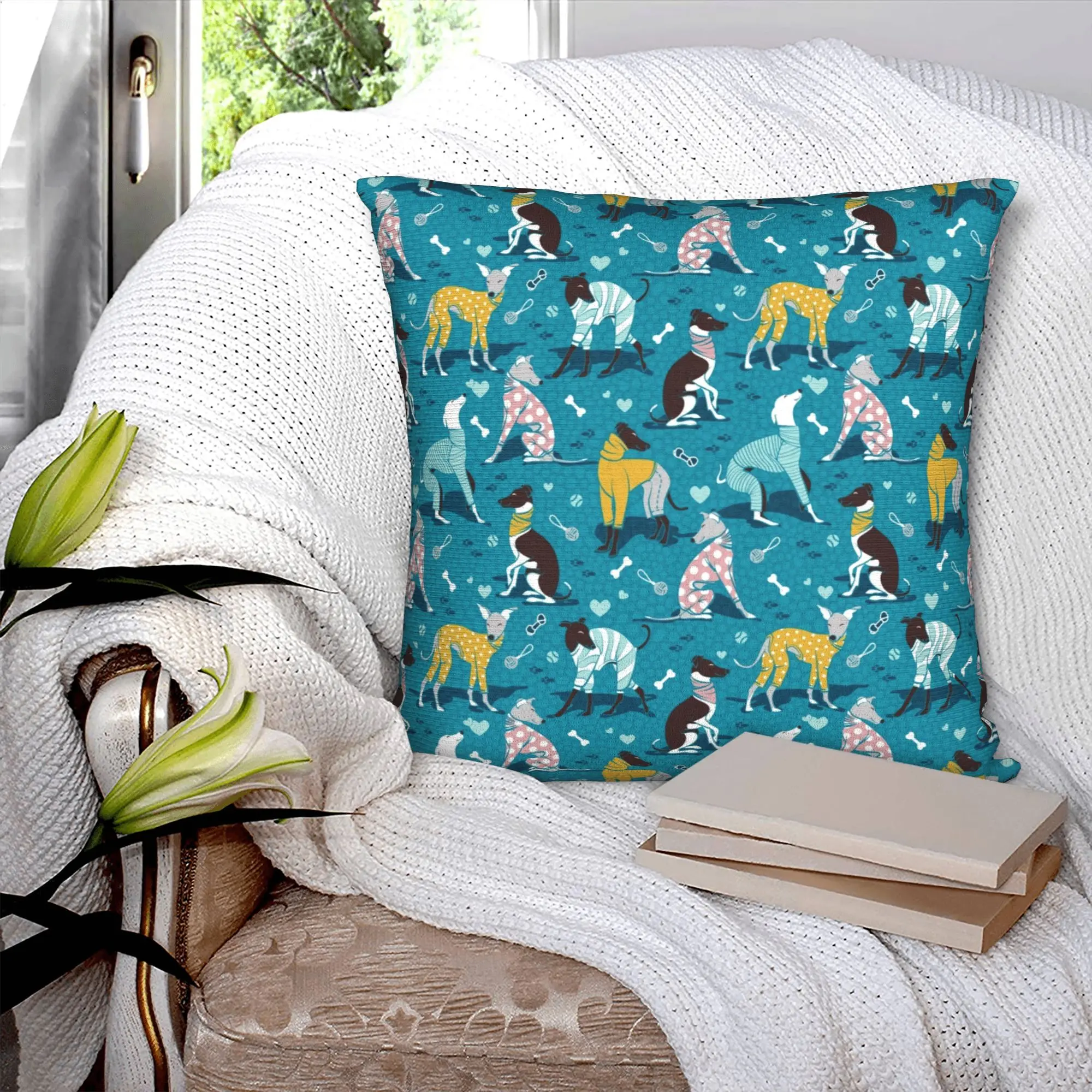 Greyhounds  Pillow Decor Home Luxury Whippet Sighthound DOg Chair Cushion Square Pillowcase