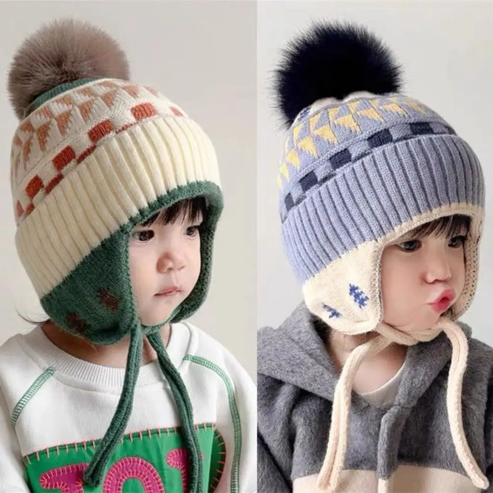 Winter Warm Children Ear Protection Hat Kids Earmuffs Cap Cartoon Toddler Woolen Knitted Hats 2-6 Years Children Beanies image 3
