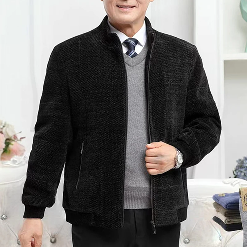 

Luxury Autumn Winter Warm Parka Jacket Men Fleece Casual Vintage Parkas Outerwear Solid Color Mens Fashion Stand Collar Jackets