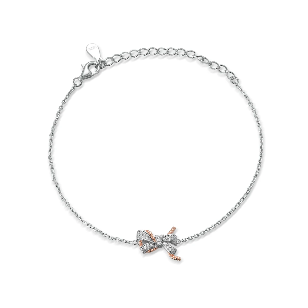 

925 Sterling Silver Two Tone Charm Bracelet AAA Cubic Zircon Bangle with Rhodium Plating for Gift Party Wedding Trendy Style