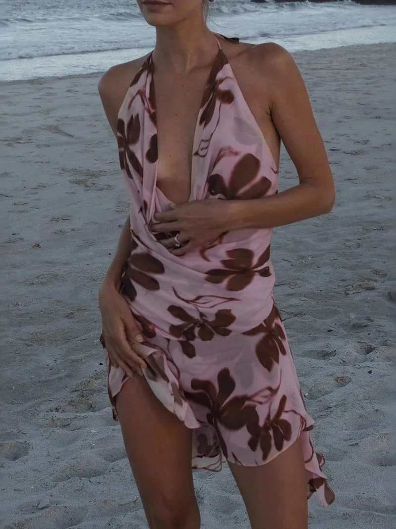 

Printed Chiffon Svel High Waist Sexy Dr Women's Ciwalk Faion Gown with Strap Sexy Thiened Summer Autumn Dr