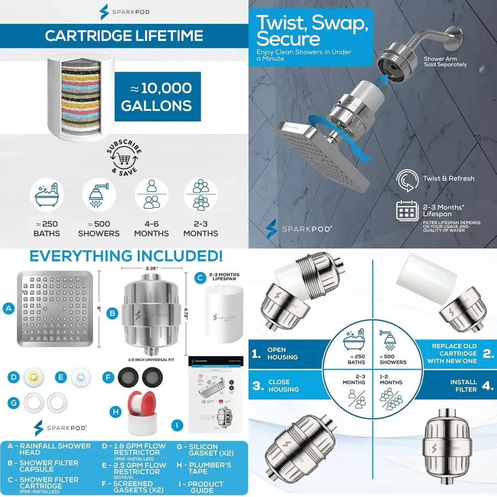 

Premium 23-Stage Shower Head with Filter - Removes Chlorine & Metals - High-Pressure Chrome Finish (6 Square)