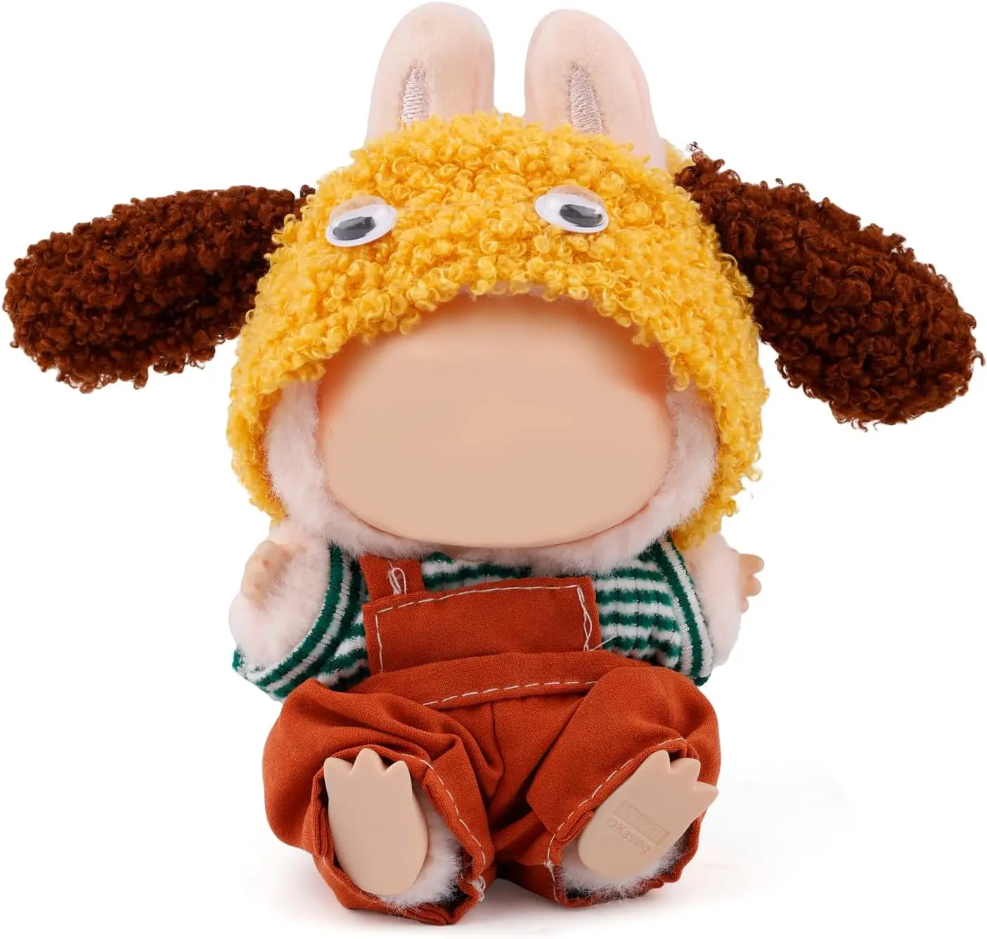 

17cm Doll Clothes Set, Clothing for 6.7in Doll, Cute Orange Overalls Pant with Yellow Puppy Hat and Green Striped Top Stylish, P